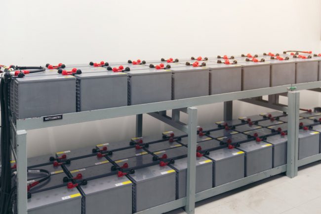 Battery pack in battery room in power plant for supply electrici