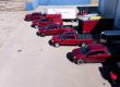 battery electric trucks with trailers outside